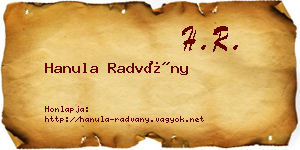 Hanula Radvány névjegykártya